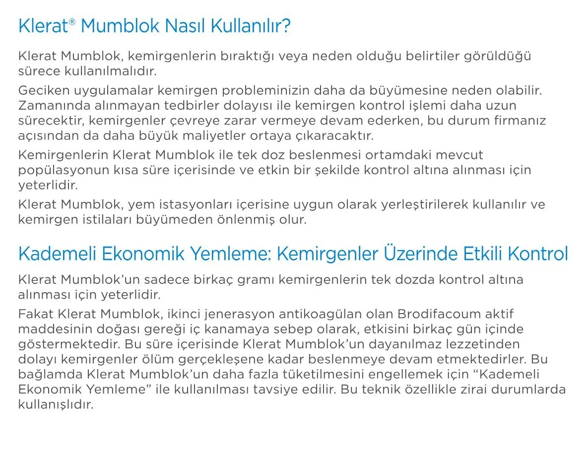 Klerat Mumblok nasıl kullanılır, kademeli ekonomik yemleme